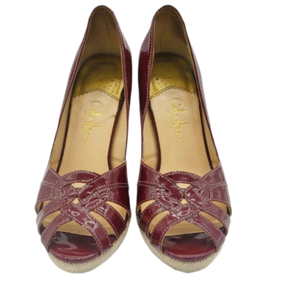 Cole Haan Collection Nike Air Block Heels Patent Leather Wine Cage Open Toe Sz 5